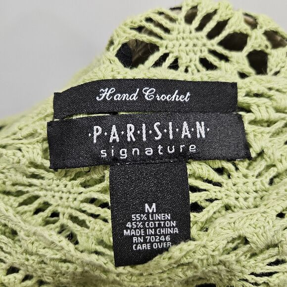 Parisian Signature Linen Blend Sweater Medium Hand Crochet Open Knit Coastal - Picture 3 of 10